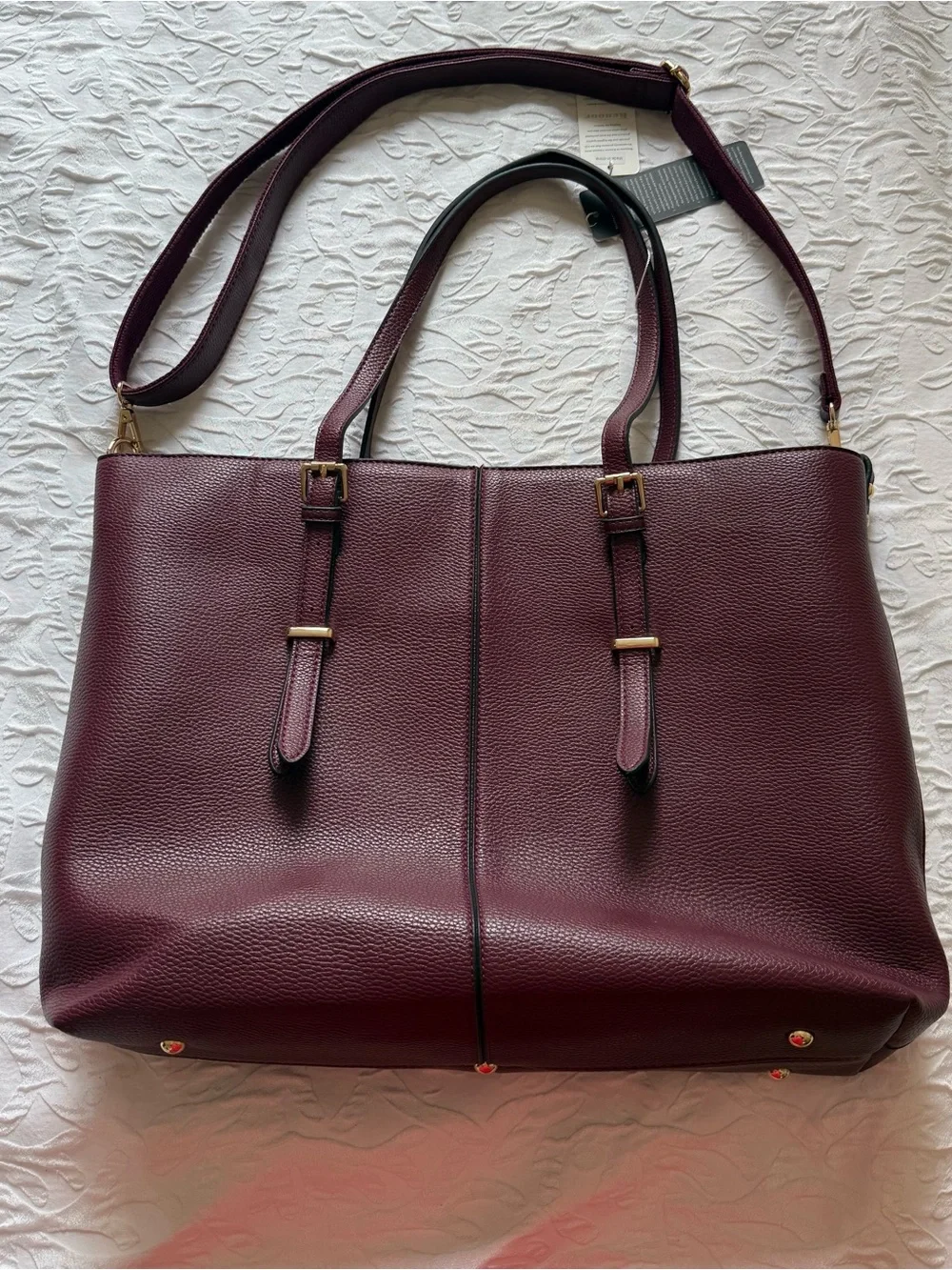 Kenoor Burgundy Faux Leather Laptop Tote Bag / Work Purse New with Tags